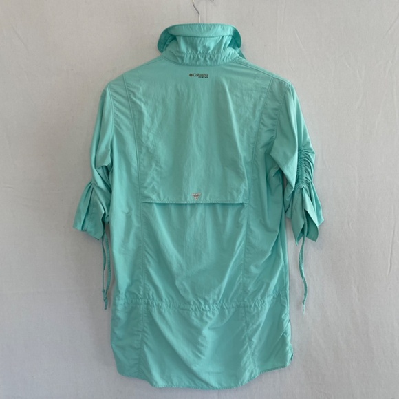 COLUMBIA PFG Omni-Shade Sun Protection Sz M Drawstring Pop Over Tunic Turquoise - Picture 6 of 11